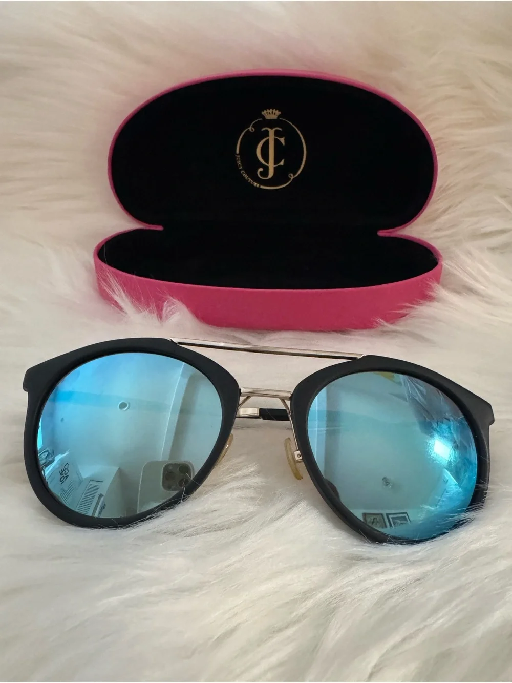 Vintage Juicy Couture Black Frame Sunglasses with Blue Mirrored Lenses